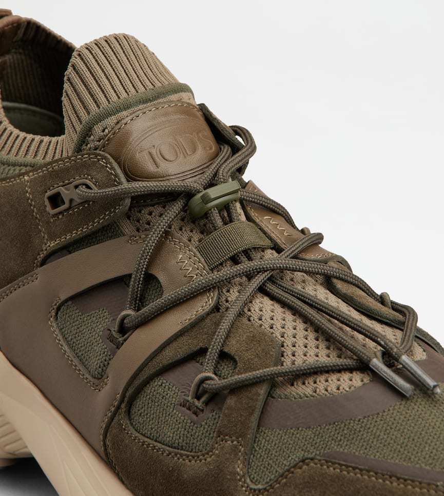 Tod's Sneakers In Leather And Technical Fabric In Brown