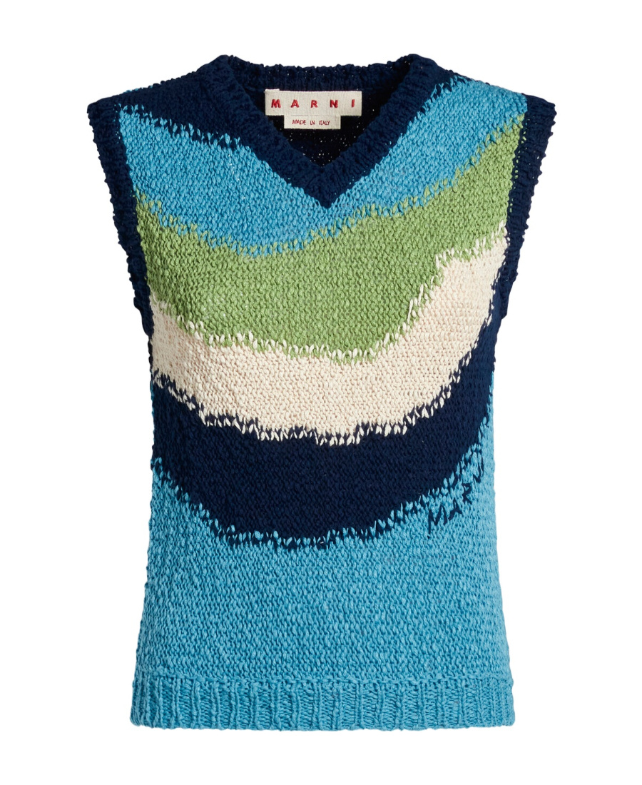 Marni Wavy Striped Knitted Vest In Blue