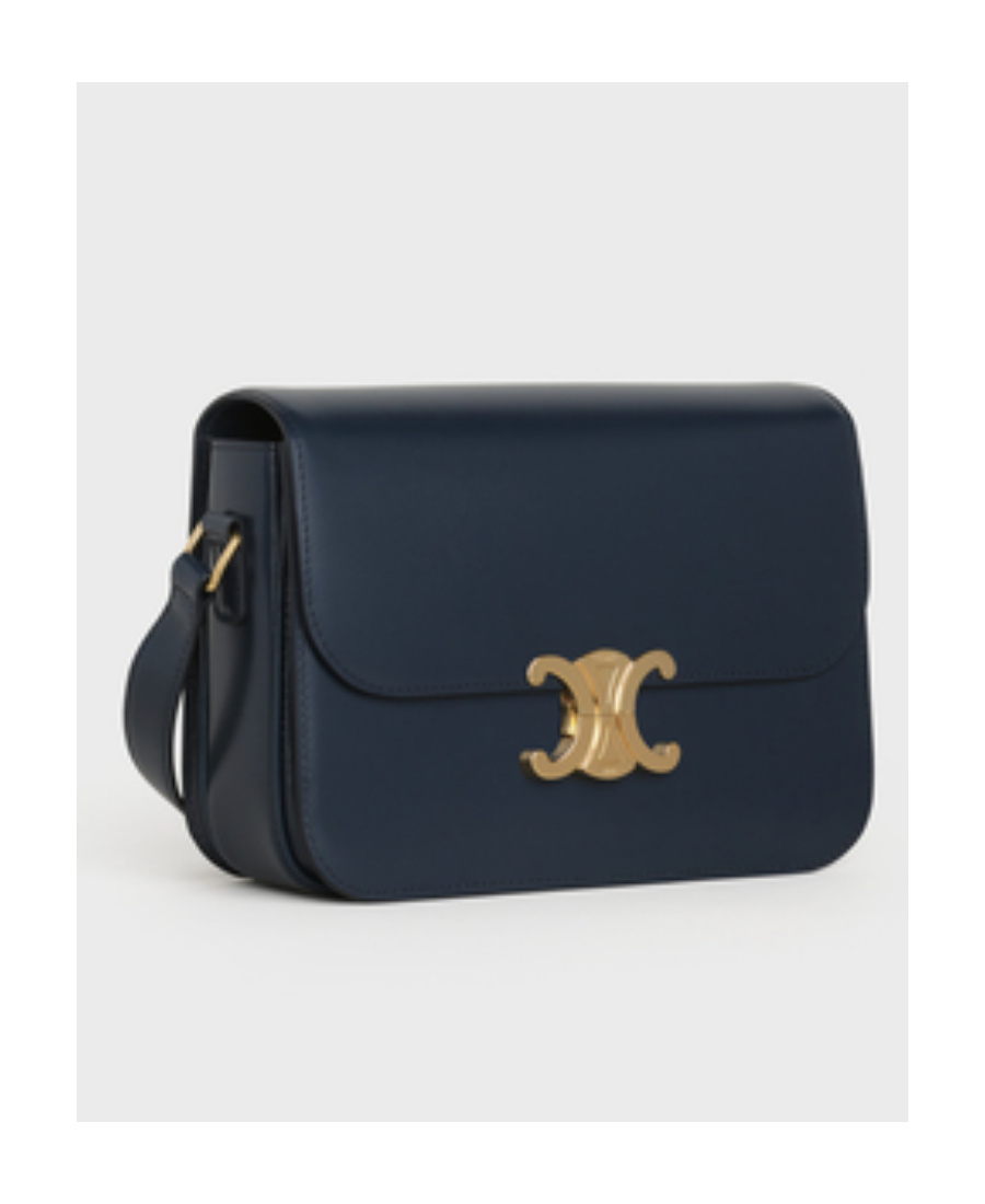 Celine Triomphe Medium Liangze Cattle Leather Handbag In Blue