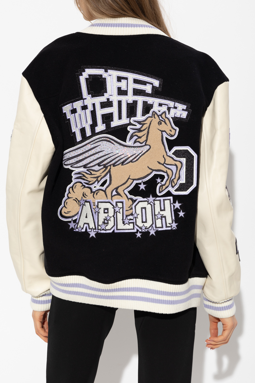 Off-white Varsity Bomber Jacket With Patches In Black