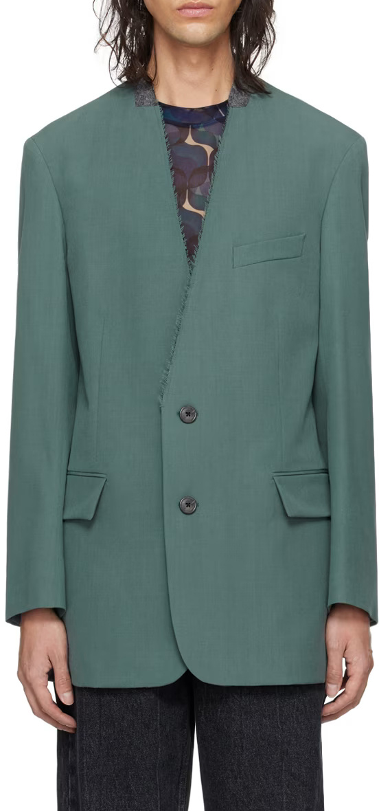 Dries Van Noten Single-row Suit Coat In Green