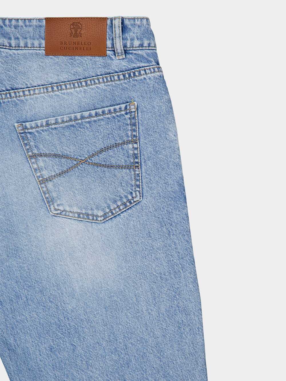 Brunello Cucinelli Logo-stitched Tapered Jeans In Blue
