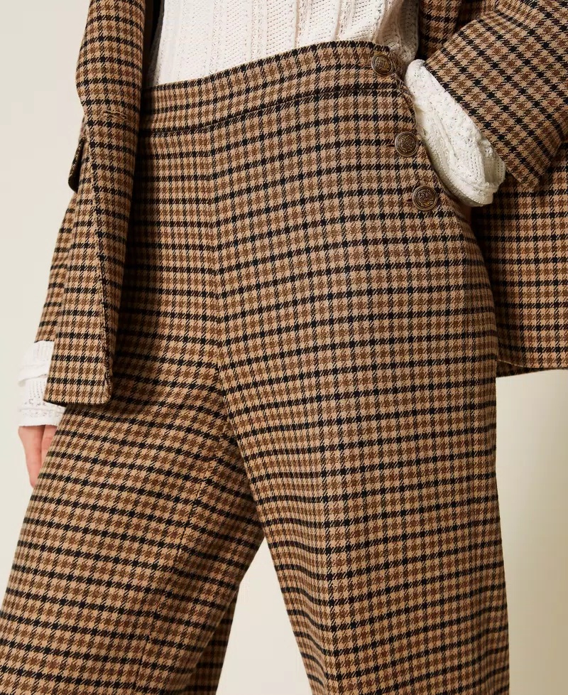 Twinset Checked Button-fastening Trousers In Brown