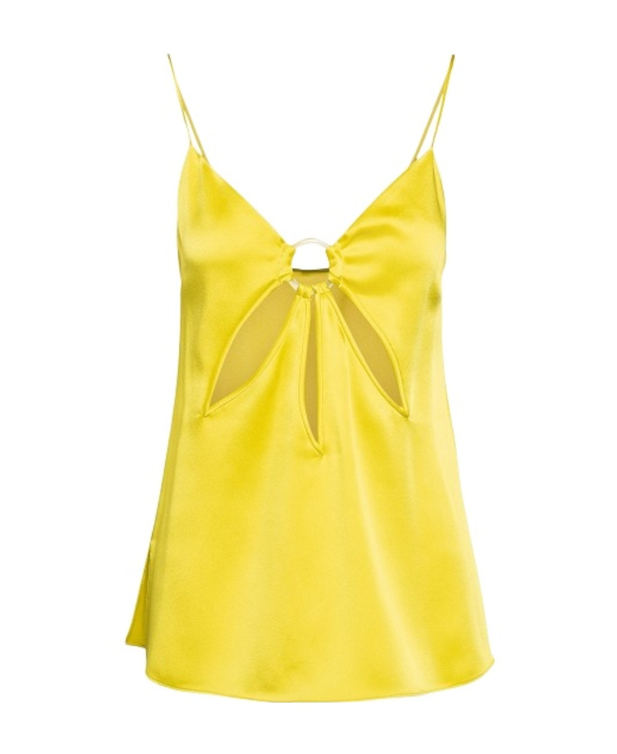 Stella Mccartney Cut-out Detailed Sleeveless Satin Vest In Yellow