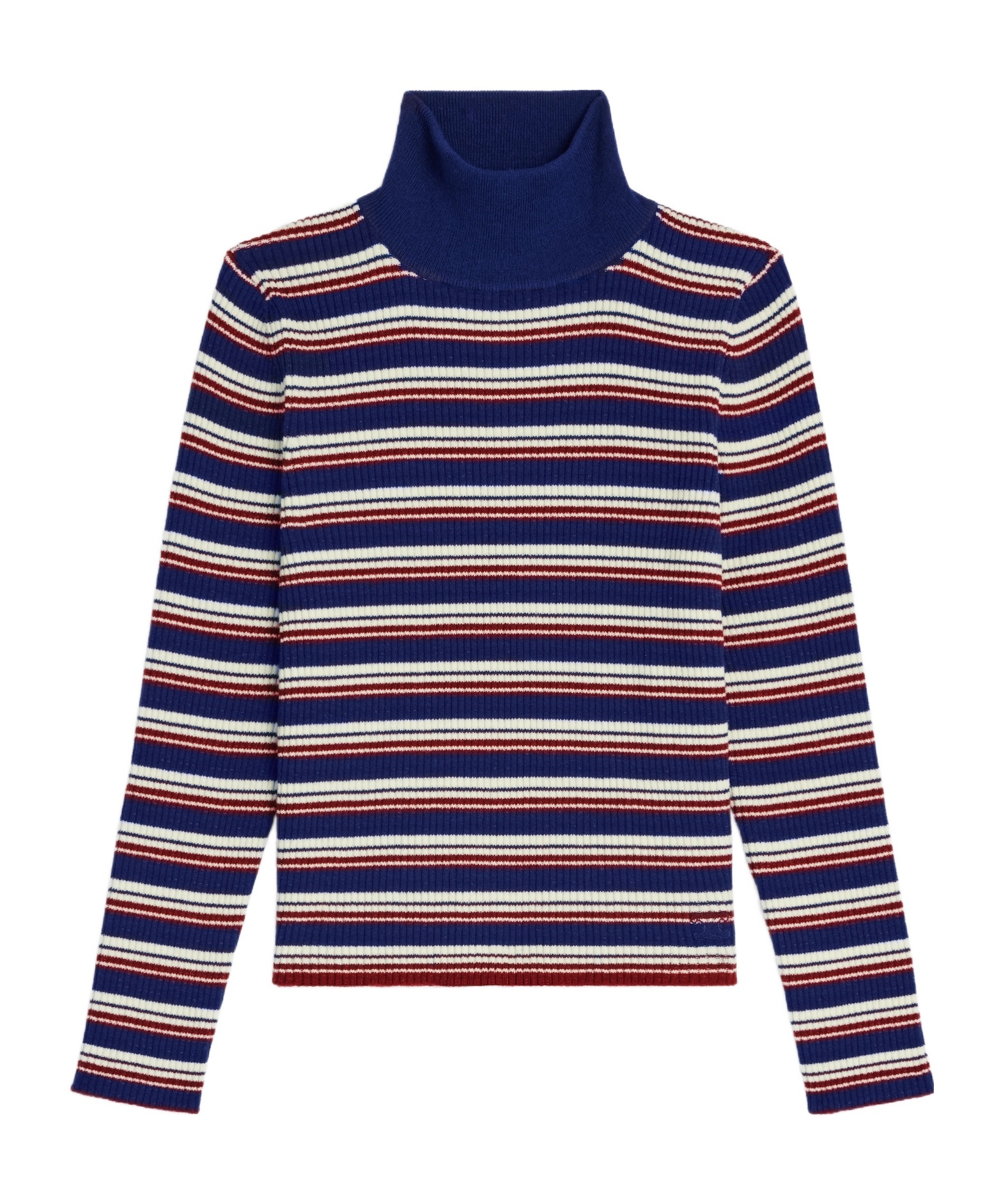 Celine Turtleneck Sweater In Striped Ribbed Wool In Blue
