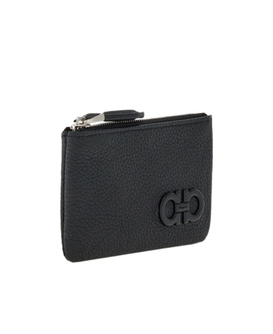 Ferragamo Gancini Leather Keyring In Black