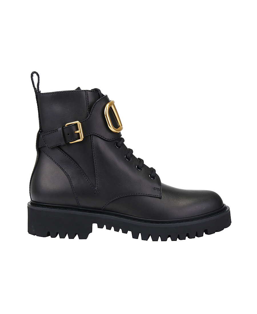 Valentino Go Logo Embellished Leather Ankle Boots In Black