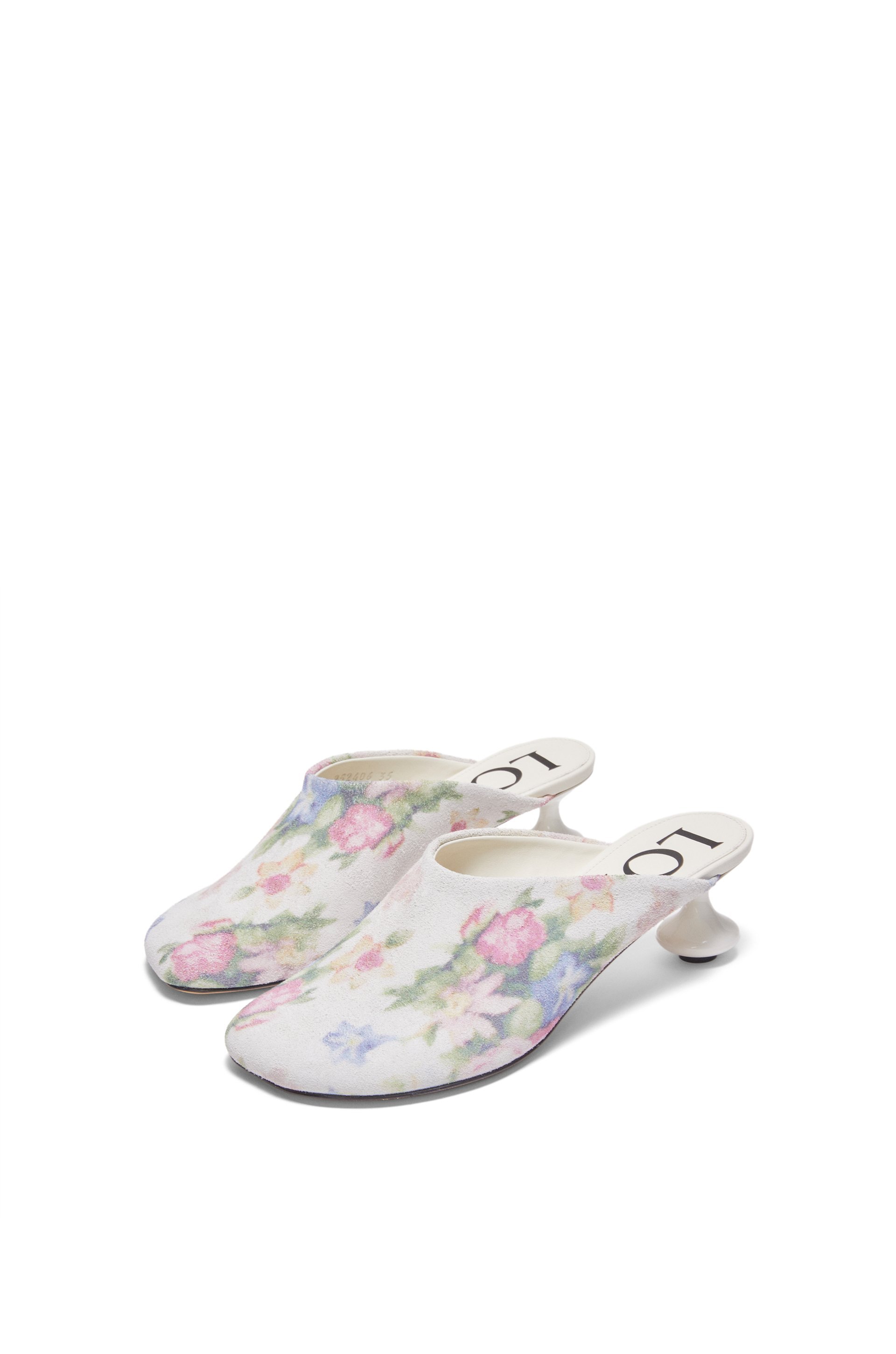Loewe 45mm Floral Print Calf Leather Mules In White