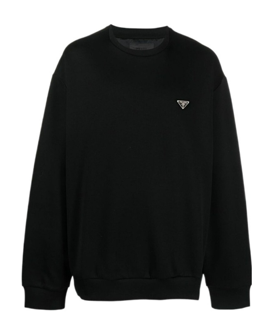 Prada Triangle-logo Cotton Sweatshirt In Black
