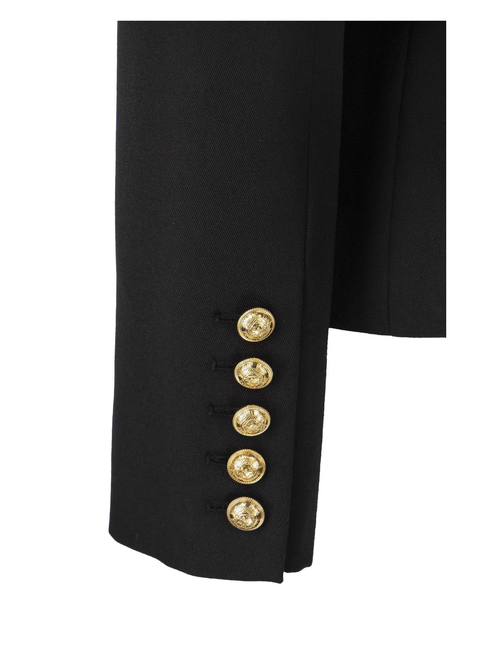 Balmain Black Double-breasted Jacket With Branded Buttons And Asymmetric Cut In Wool Woman In Black