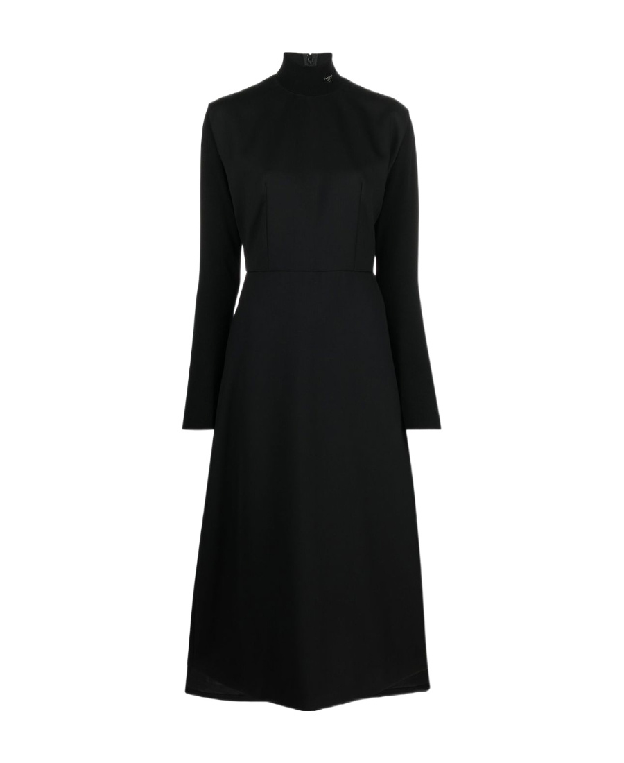 Prada Wool Long Sleeved Dress In Black