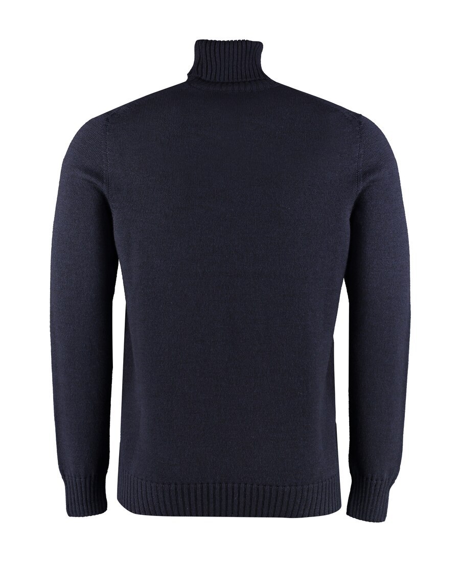 Drumohr Man Turtleneck Navy Blue Size 48 Merino Wool In Black