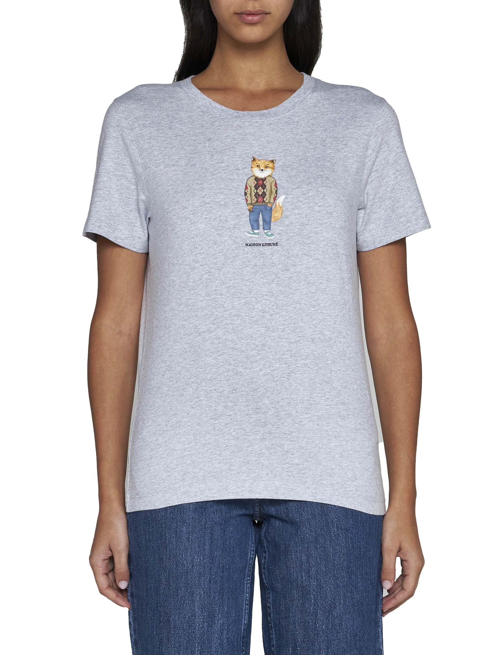 MAISON KITSUNÉ MAISON KITSUNÉ FOX PRINTED CREWNECK T-SHIRT 