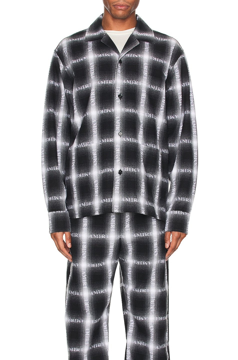 Amiri Checked Logo-print Shirt In Gray