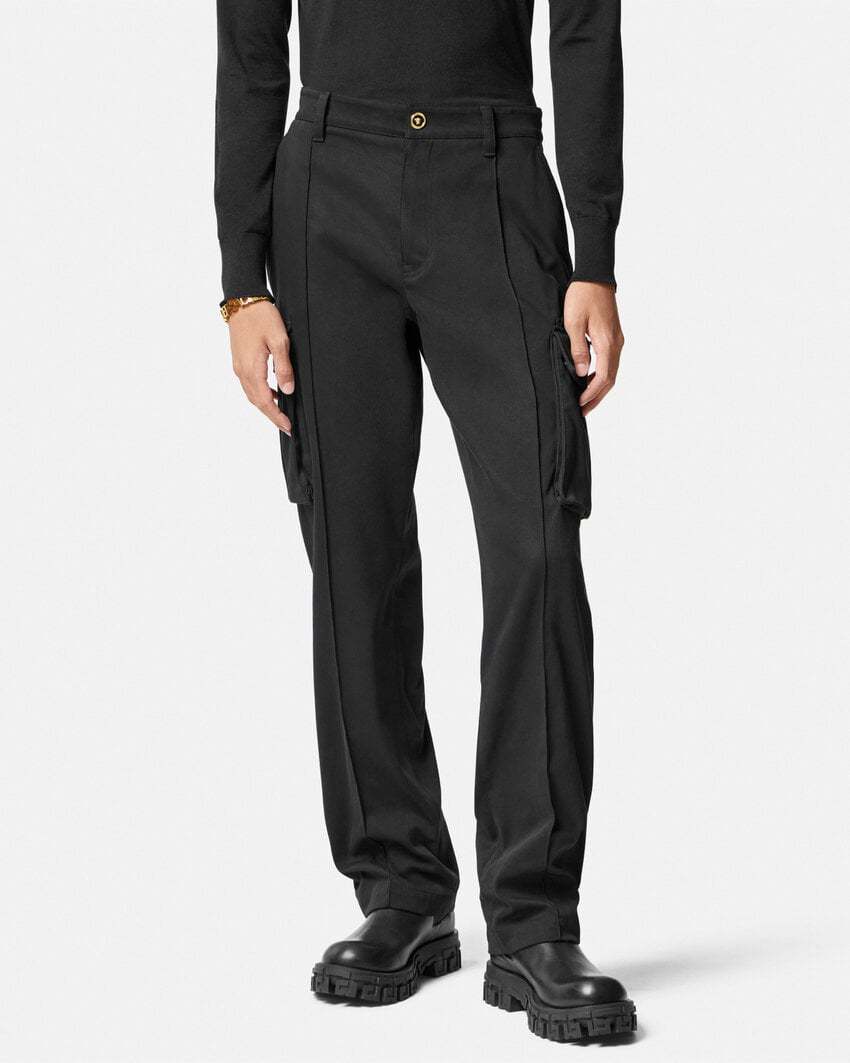Versace Pressed-crease Cotton Drop-crotch Trousers In Black