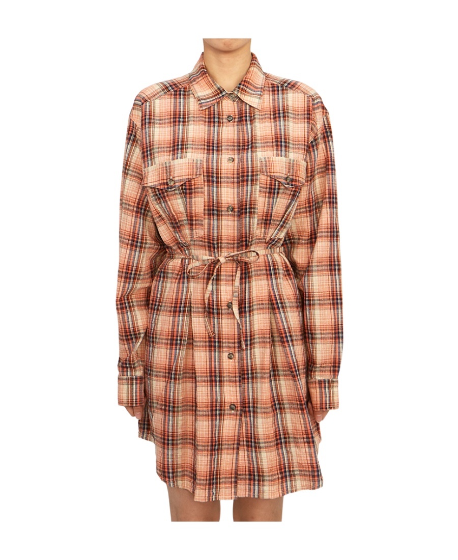 Isabel Marant Étoile Liliane Plaid-check Mini Shirtdress In Nude