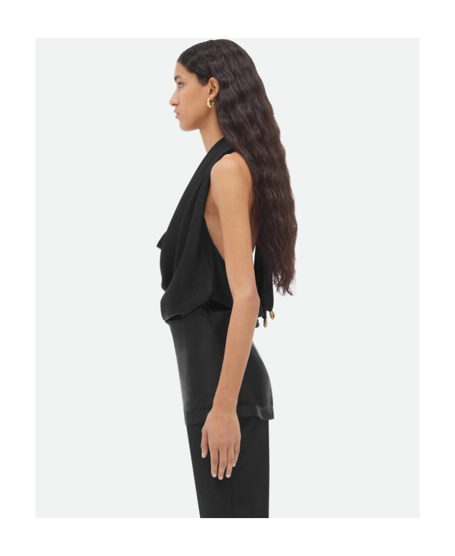 Bottega Veneta Top Drappeggiato In Viscosa Fluida In Black