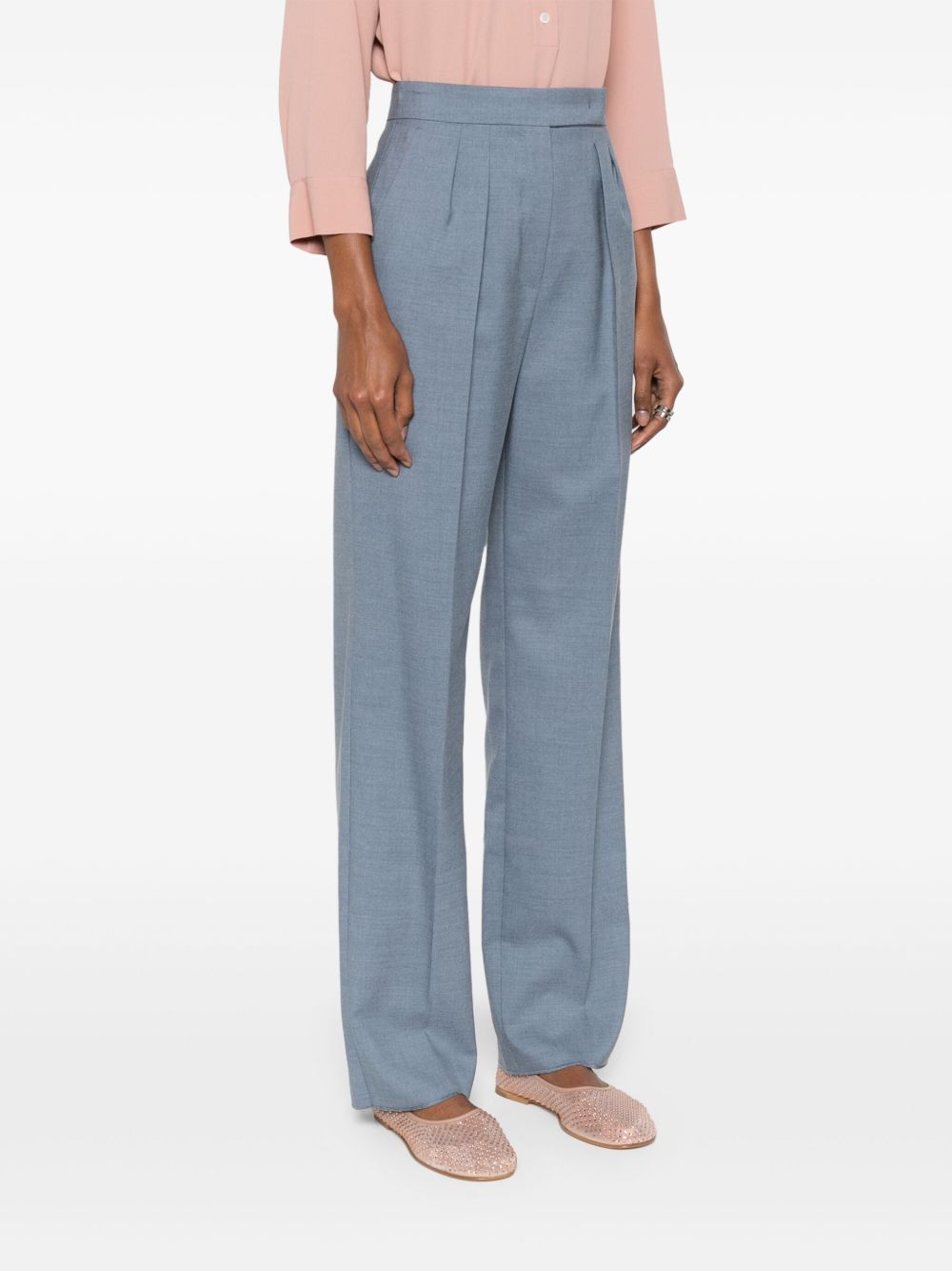 Max Mara Perfect High Waist Wide Leg Trousers In Blue