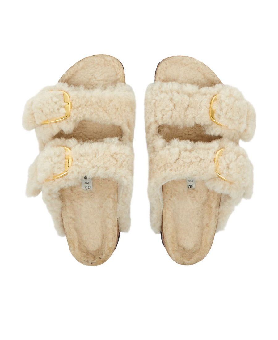 Shop Birkenstock Buckle-fastening Shearling Slides In Nude