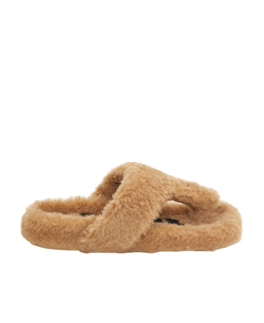 Loewe Ease Toe Post Sandal In Shearling In Brown