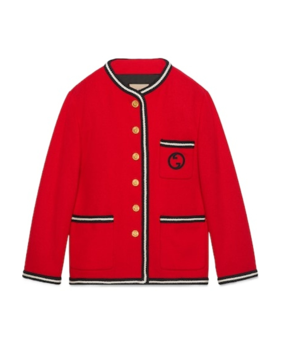 Gucci Gg Embroidered Wool-blend Tweed Jacket In Red