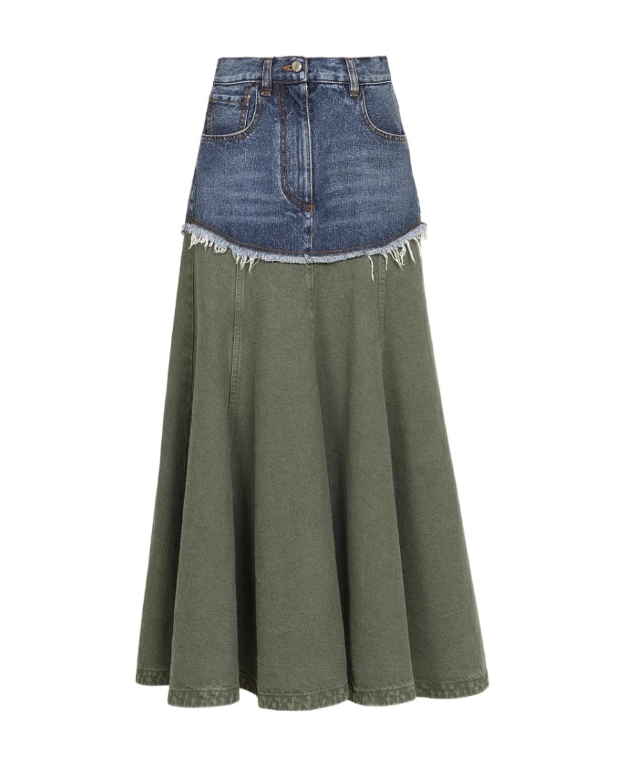 Chloé Blue & Green Flared Maxi Skirt In Green