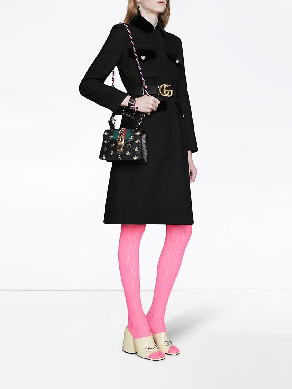 Gucci Sylvie Bee Star Mini Leather Bag In Black