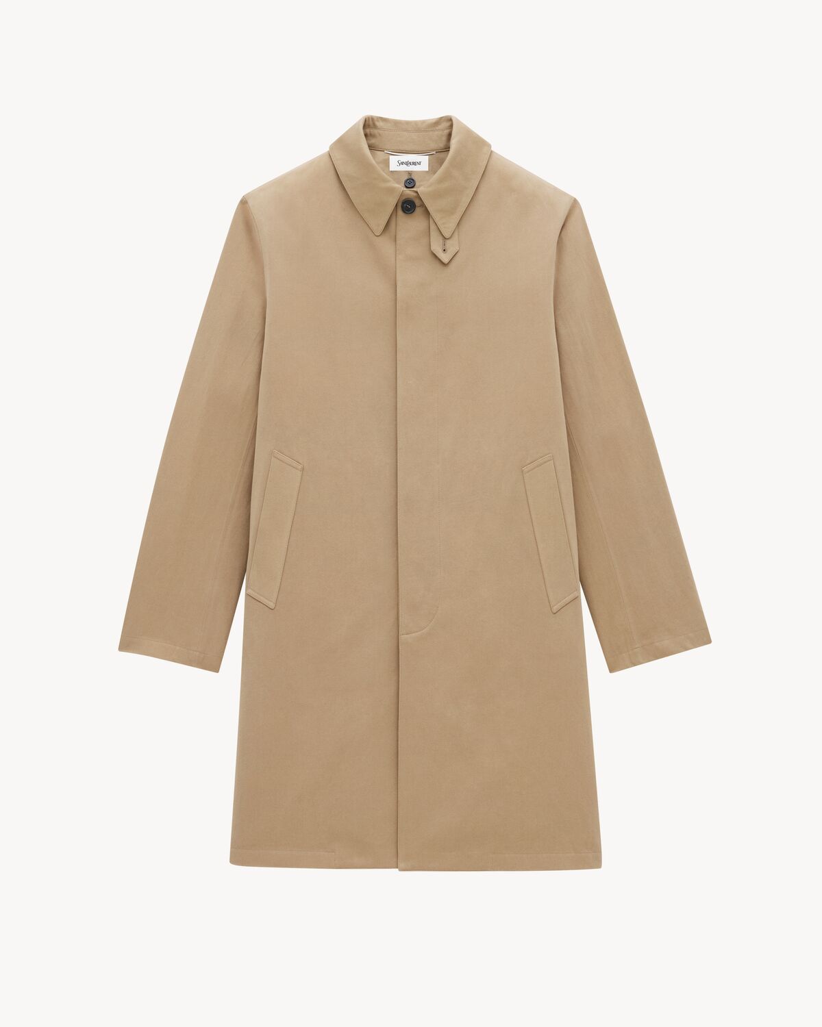 Saint Laurent Cotton Gabardine Faux-fur Lined Overcoat In Brown