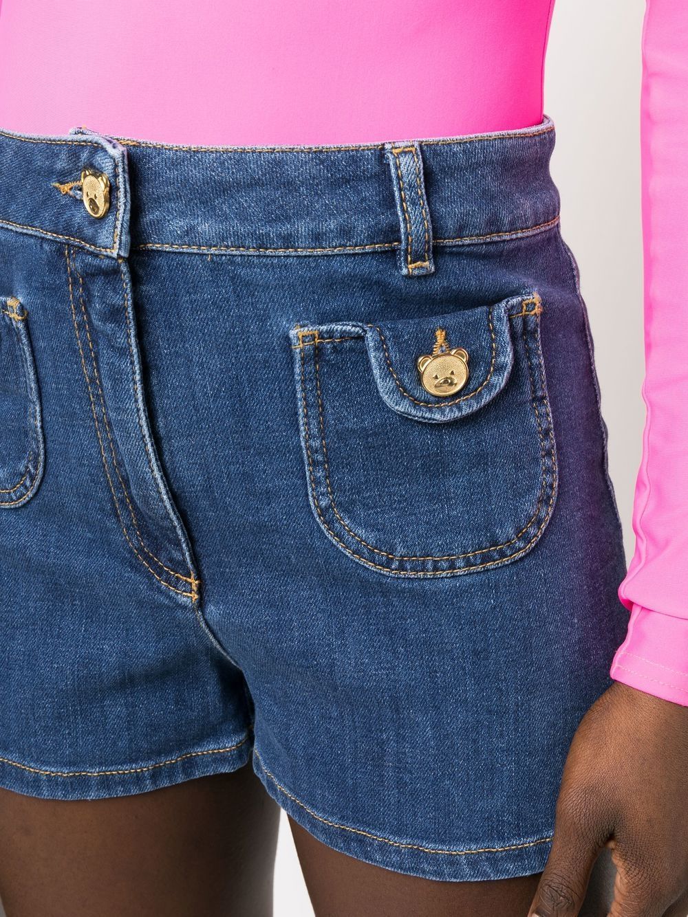 Moschino High-waisted Denim Shorts With Gold-tone Accents In Nude