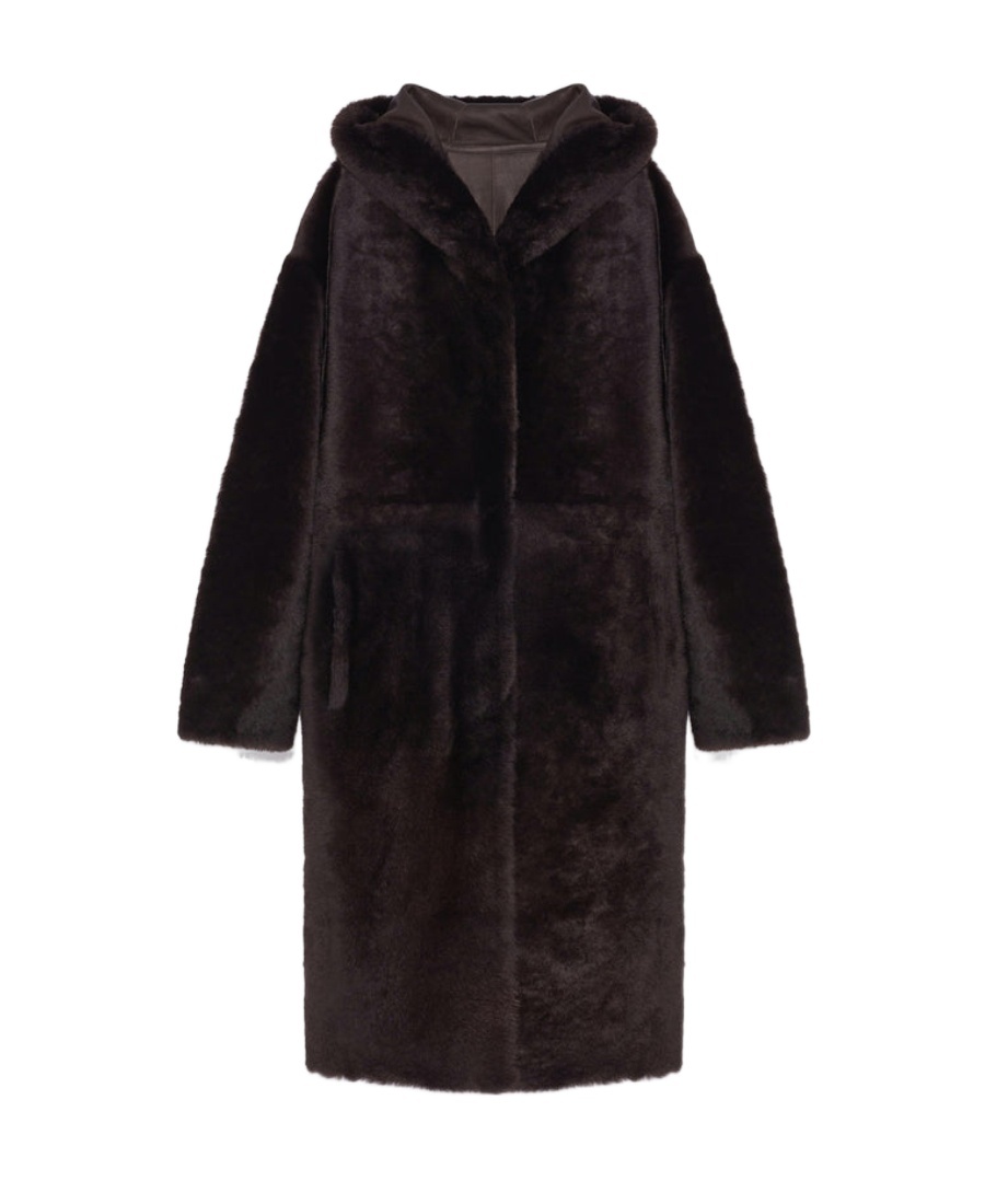 Yves Salomon Reversible Hooded Shearling Coat In Black