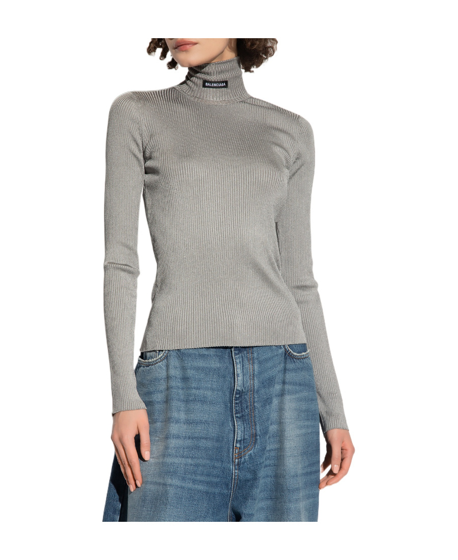 Balenciaga Logo Ribbed Knit Jumper In Gray