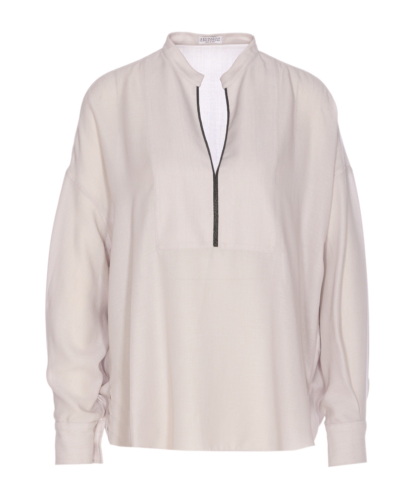 Brunello Cucinelli Long Sleeve V-neck Mandarin Collar Top In Neutral