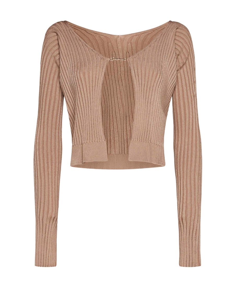 Jacquemus Logo Plaque Long-sleeved Cardigan In Nude
