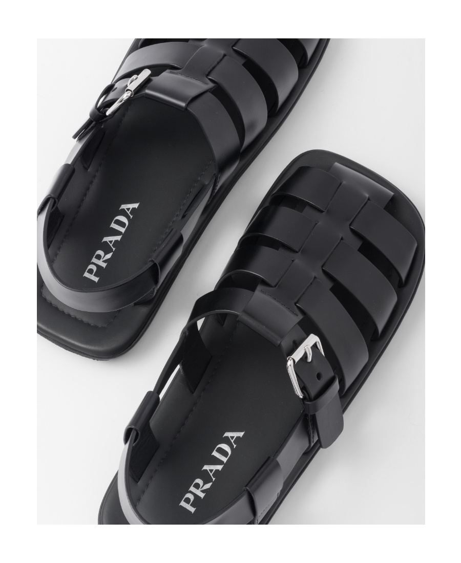 Shop Prada Brushed Leather Sandals In Black