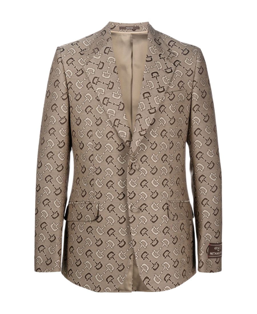 Gucci Men's Maxi Clamp Pattern Cotton Jacket In Nude