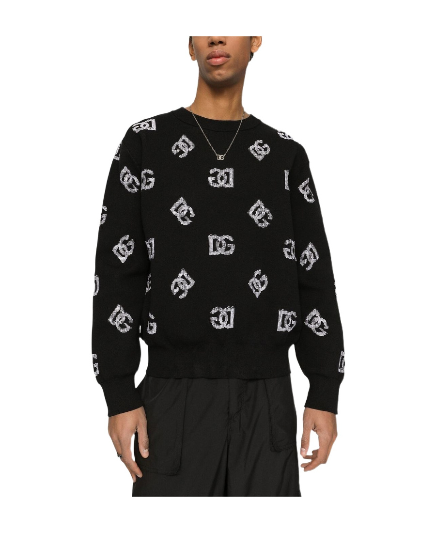Dolce & Gabbana Monogram Black Jacquard Jumper In Black
