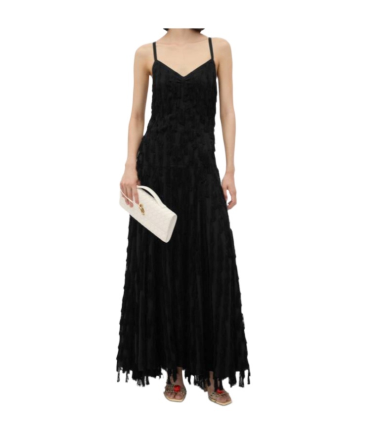 Shop Bottega Veneta Fringed Fil Coupe Crepe Dress In Black