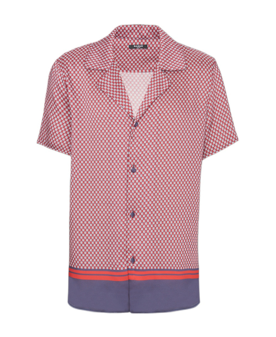 Balmain Monogram-print Short-sleeve Shirt In Pink
