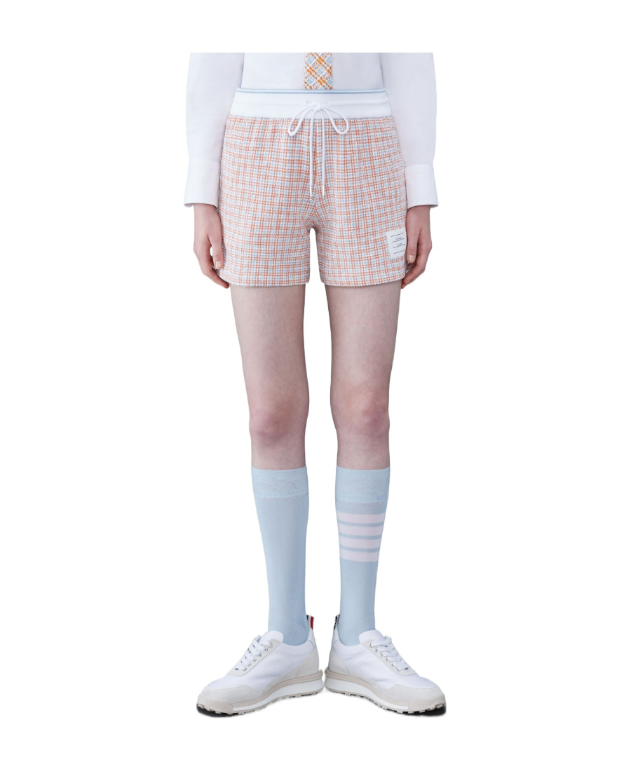 Shop Thom Browne Checked Tweed Track Shorts In Multicolor