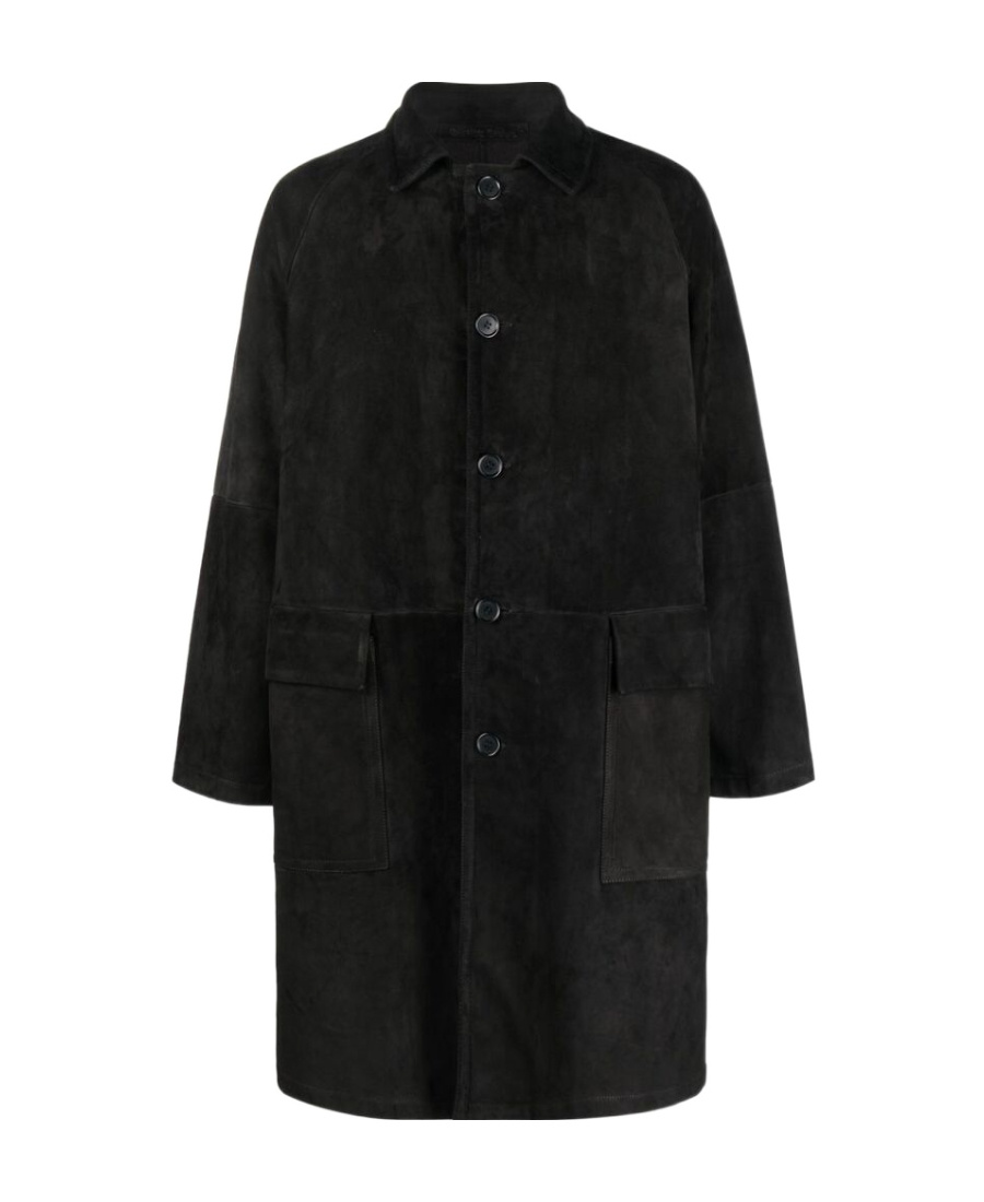 Salvatore Santoro Solid Color Suede Coat With Flap Pockets In Black