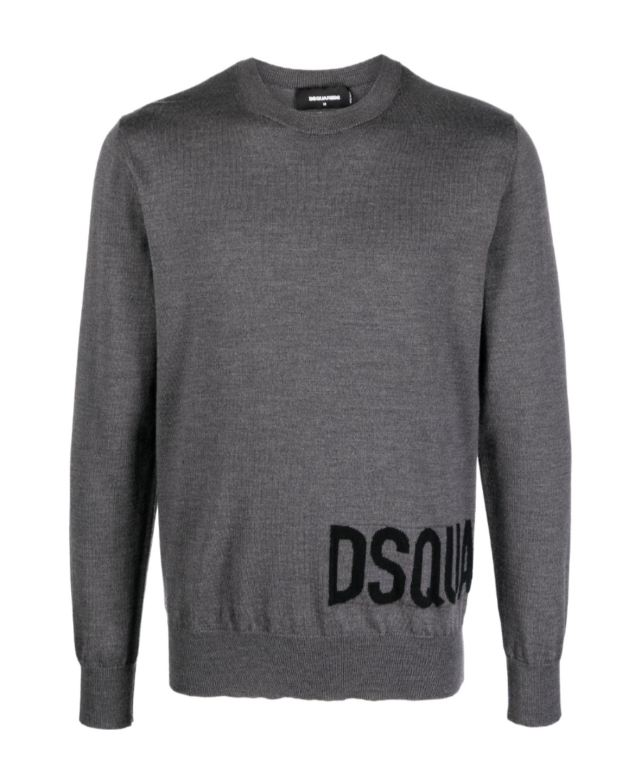 Dsquared2 Ribbed Crew Neck Sweaters With Long Sleeves In Gray
