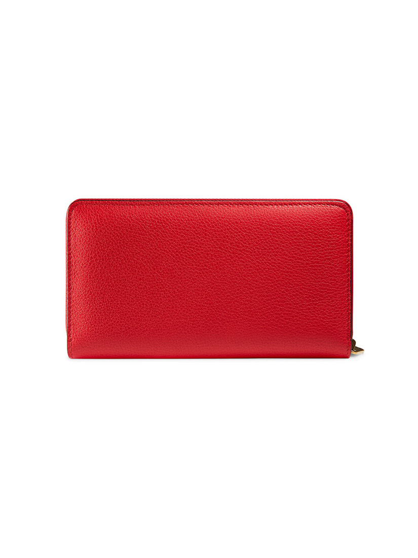 Gucci Print Leather Zip Around Wallet In Red