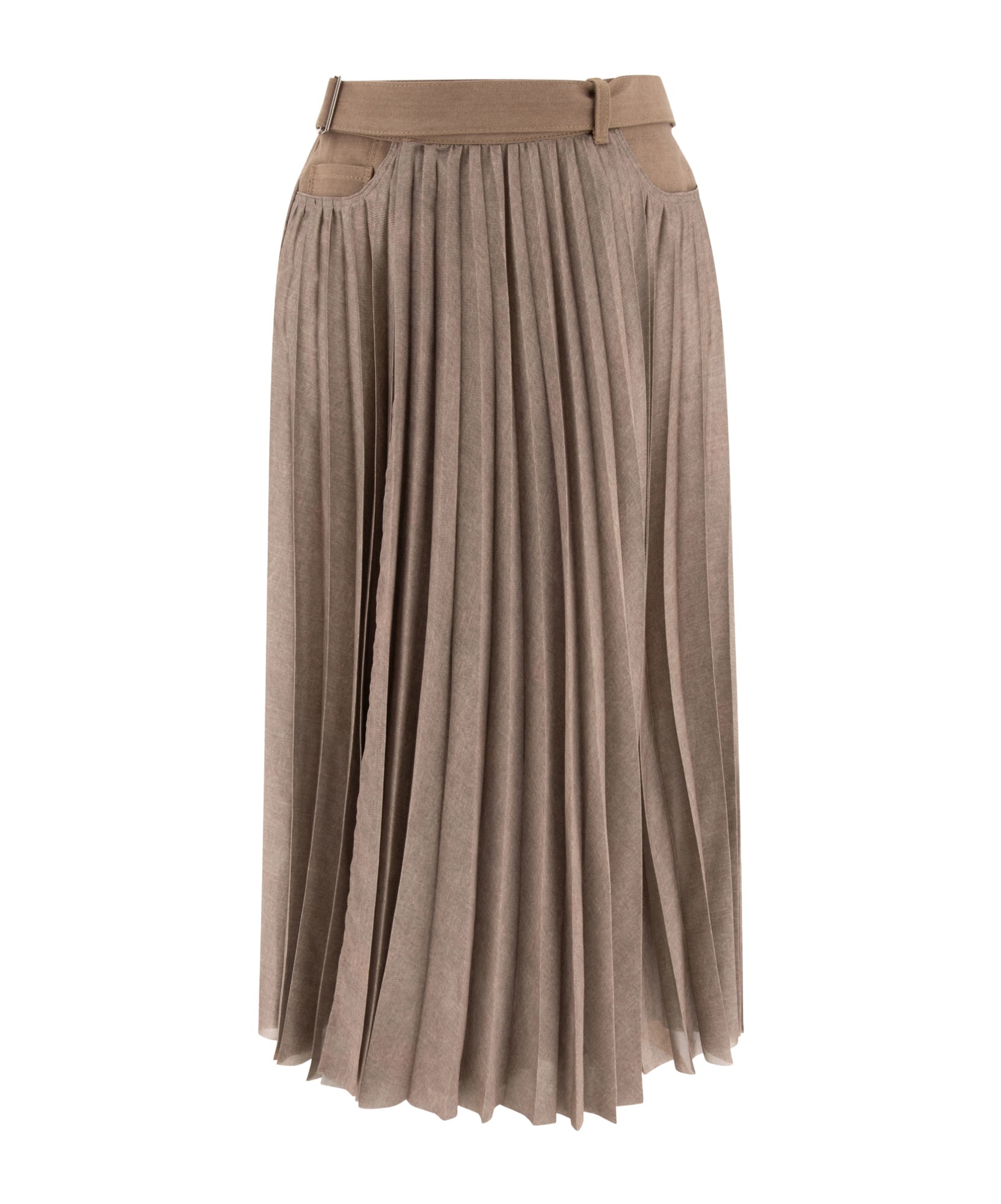 Shop Sacai Denim-panels Midi Skirt In Brown
