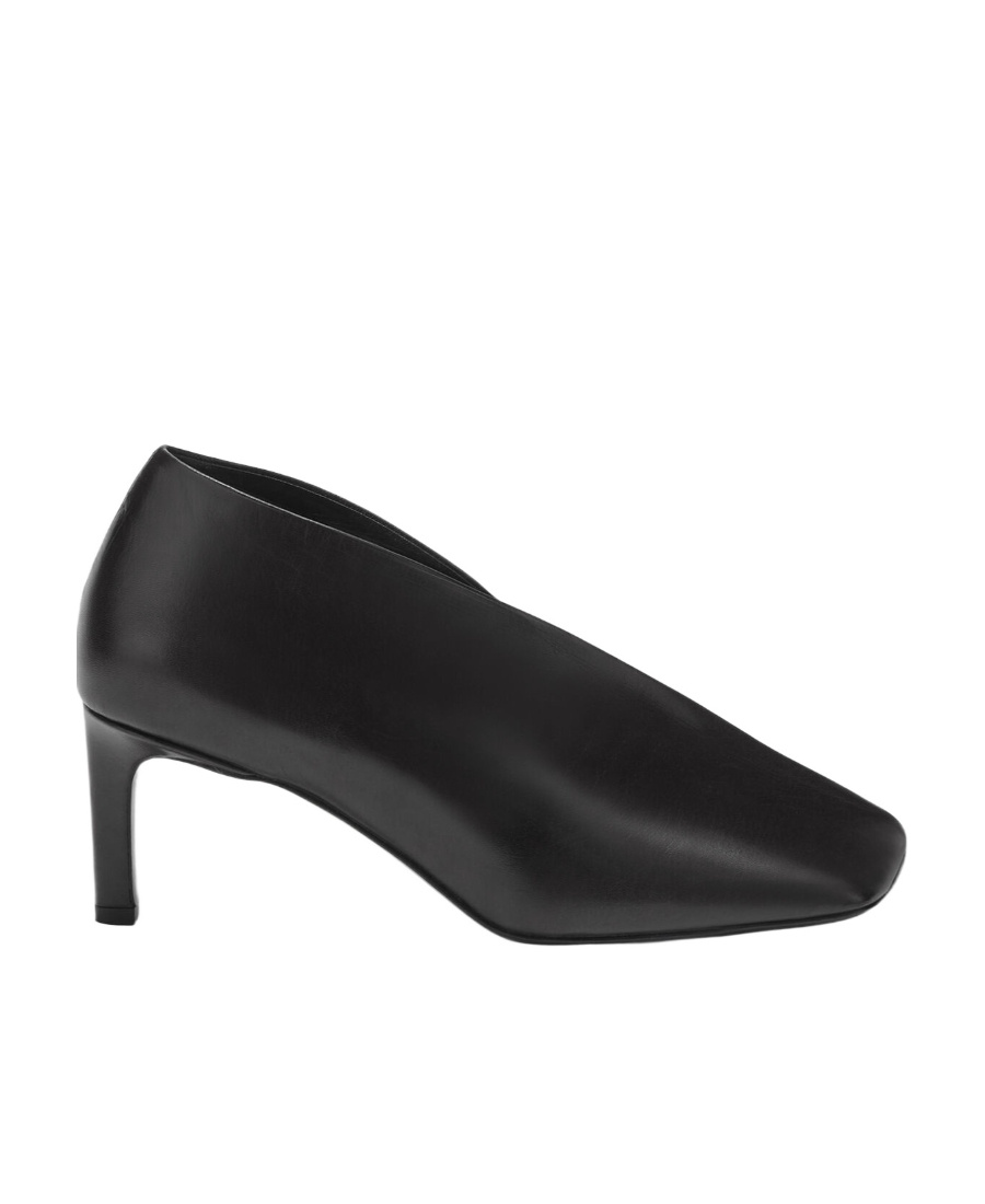 Jil Sander Square Head Leather Shallow Mouth Shoes In Black