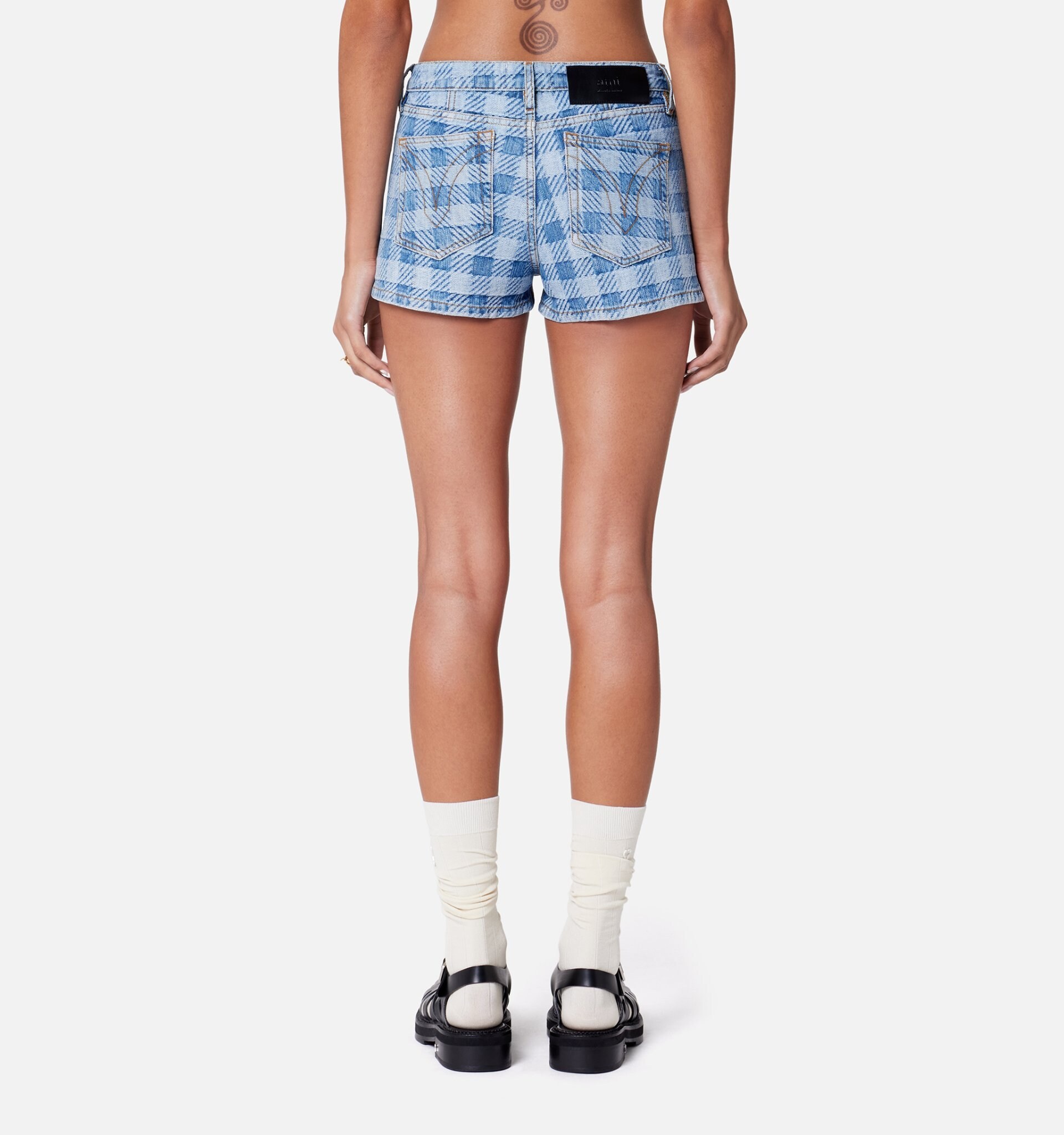 Ami Alexandre Mattiussi Mini Checkered Denim Shorts In Blue