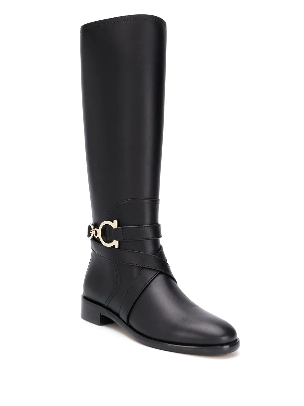 Ferragamo Gancini Knee-high Leather Boots In Black