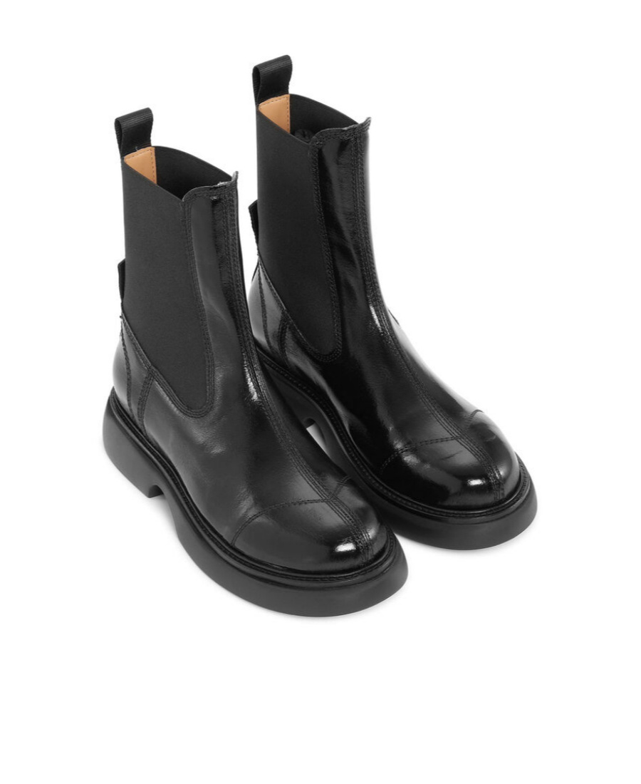 Ganni Womens Patent Faux Leather Black Pull On Chelsea Boots Uk7 In Black