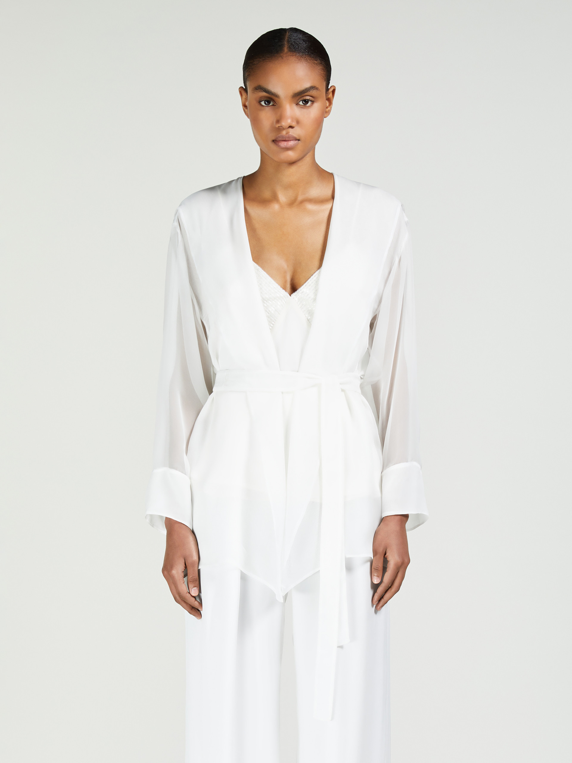 Max Mara Long-sleeved Robe Jacket In White
