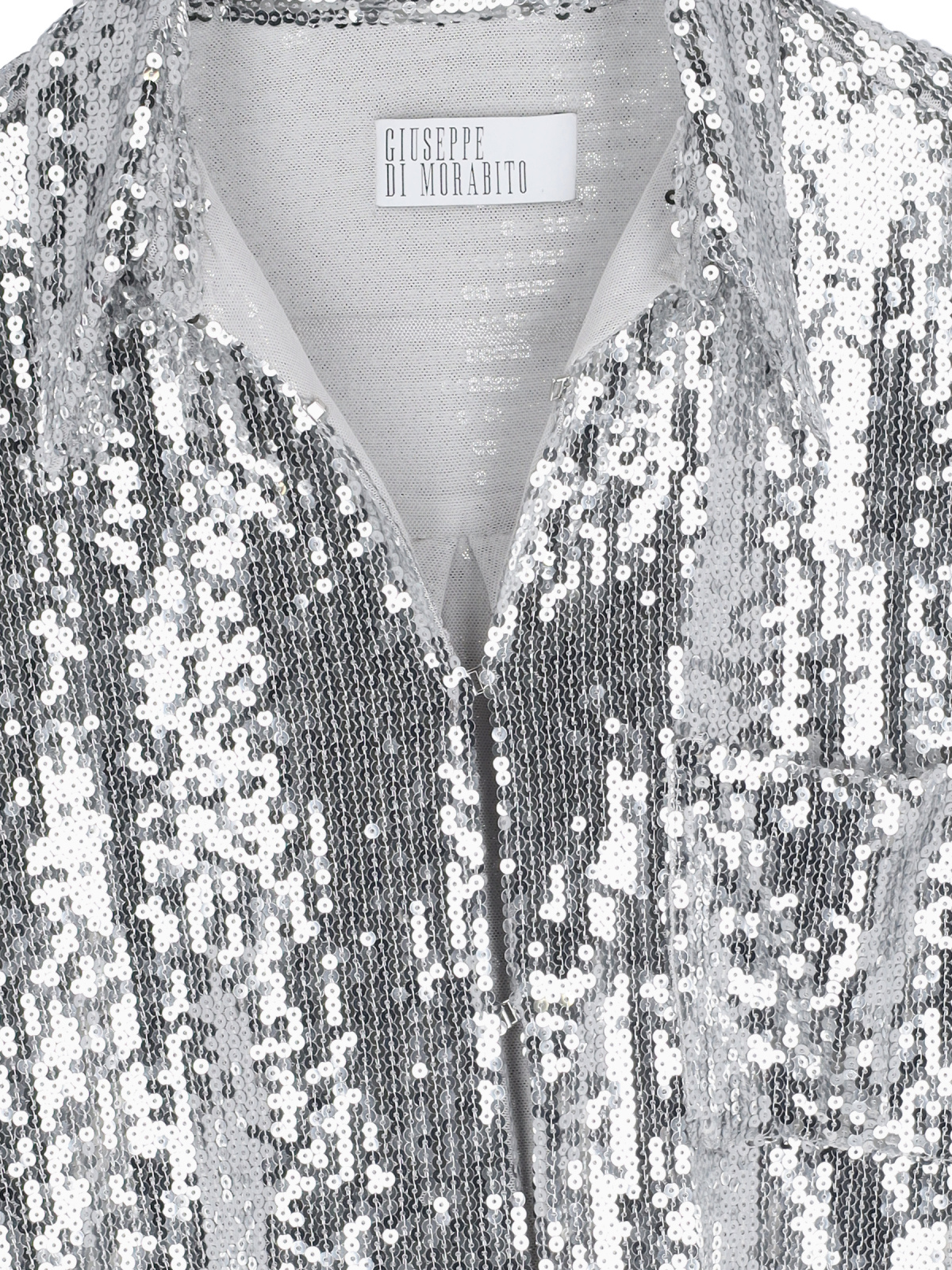 Giuseppe Di Morabito Sequin Embellished Collared Neck Long Sleeves Top In Gray