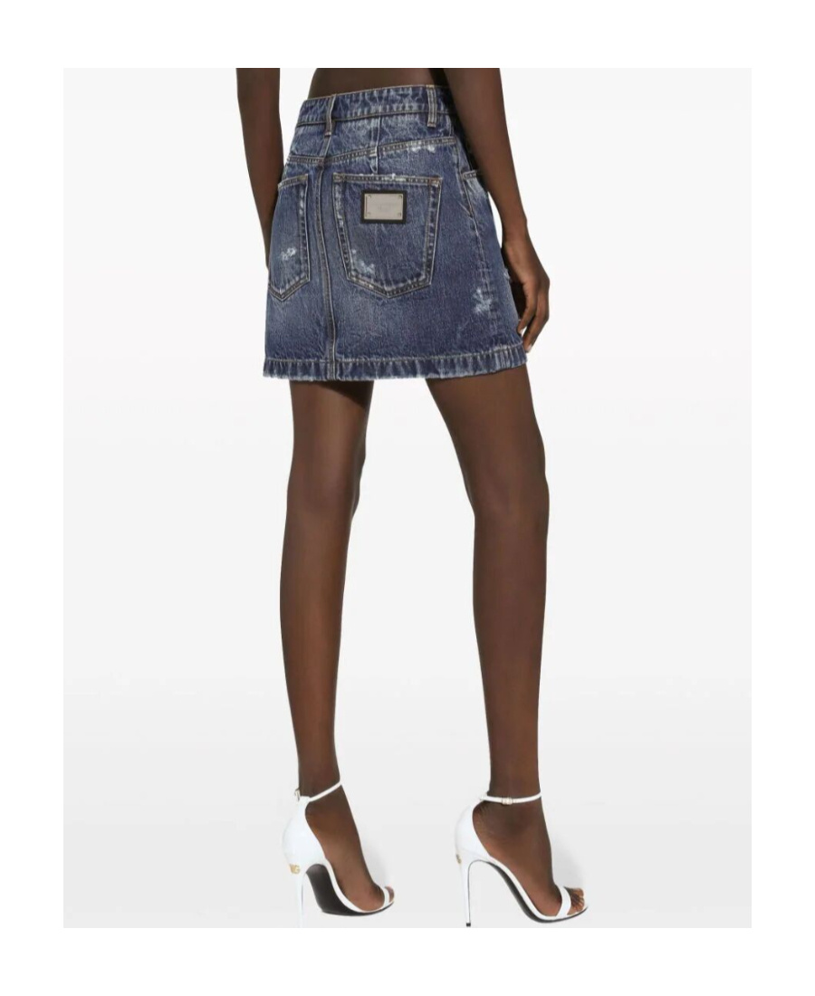 Shop Dolce & Gabbana Distressed-finish Denim Miniskirt In Gray